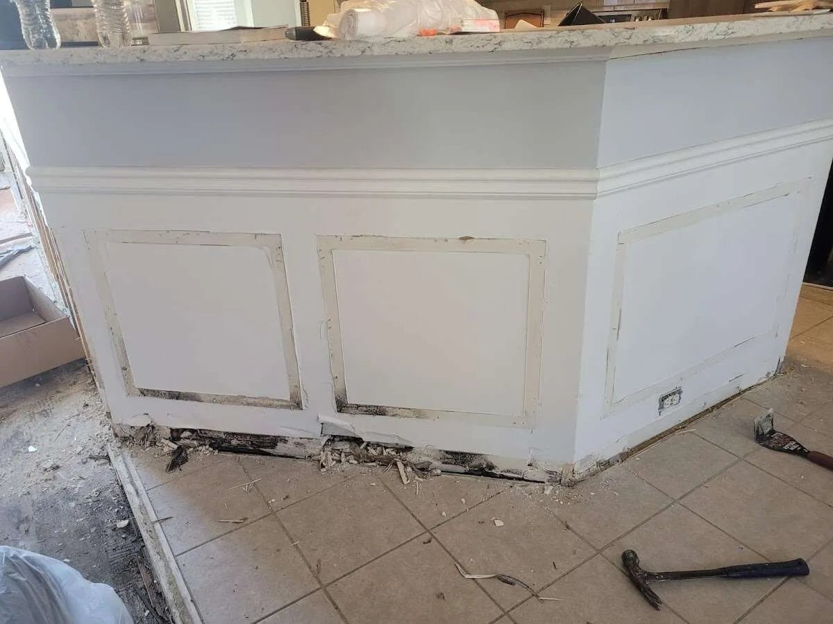 Water damage and mold on kitchen during Storm Damage Restoration in Eaton